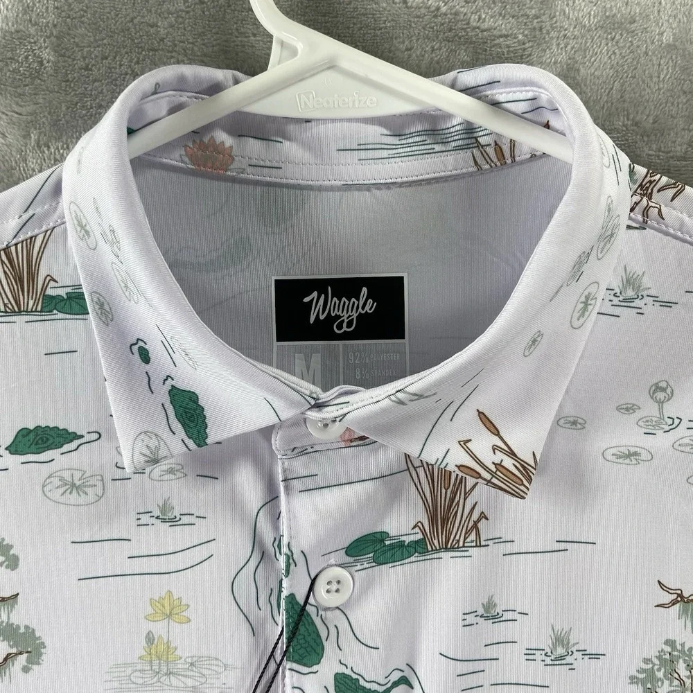 Waggle Golf Shirt Mens Medium Polo Performance Alligator Water Hazard AOP NWT - Picture 5 of 13